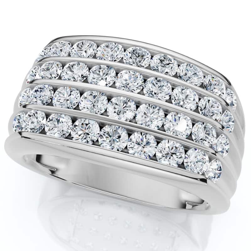 Men's 2Ct Diamond Ring Gold Multi Row Wedding Anniversary Band Lab Grown
