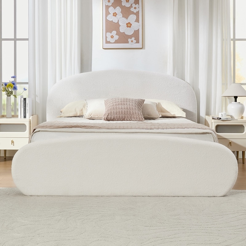 Modern Boucle Upholstered Platform Bed