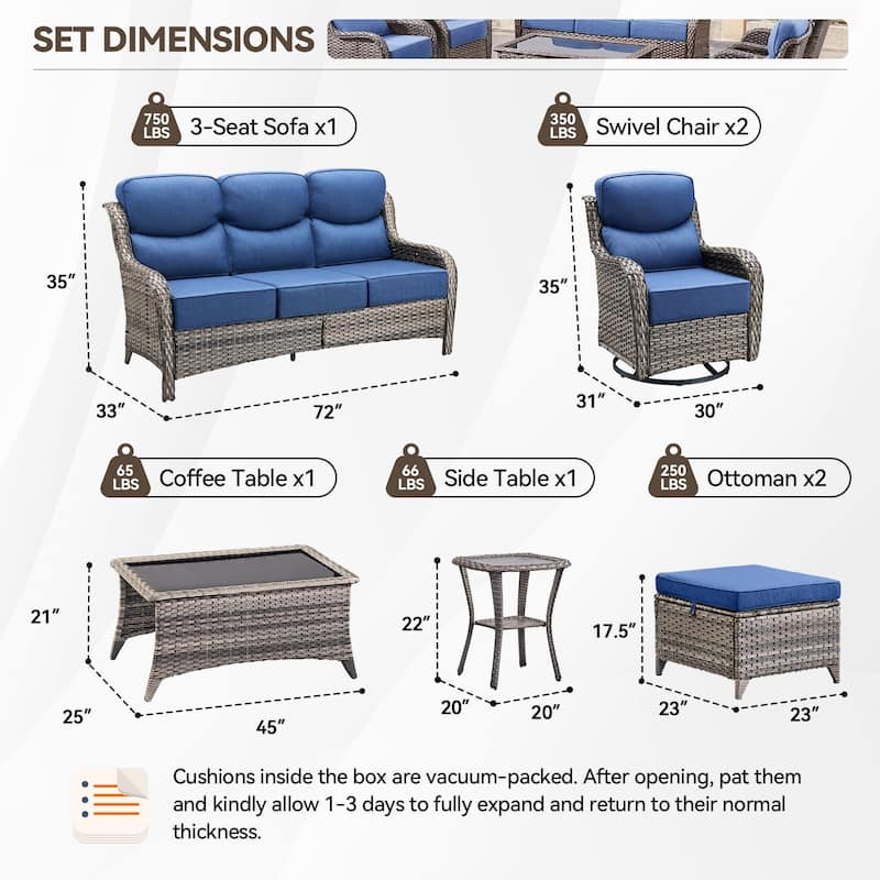 Pocassy Outdoor Sofa Patio Swivel Chairs Sets