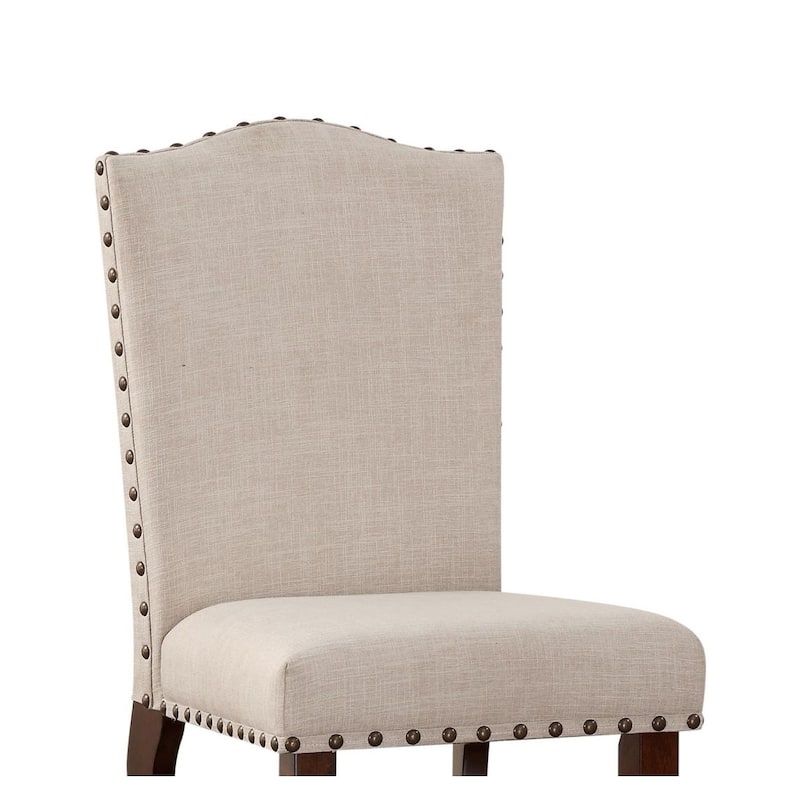 Classic Cream Upholstered Cushion Chairs Set of 2pc Counter Height Dining Chair Nailheads Solid wood Legs