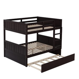 Full Over Full Wooden Bunk Bed with Ladder,Twin Size Trundle Under-Bed