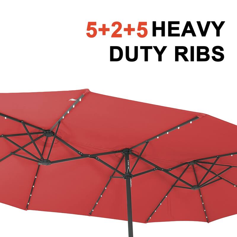 Autlaycil 15ft Retangle Patio Umbrella with Solar Lights & Base