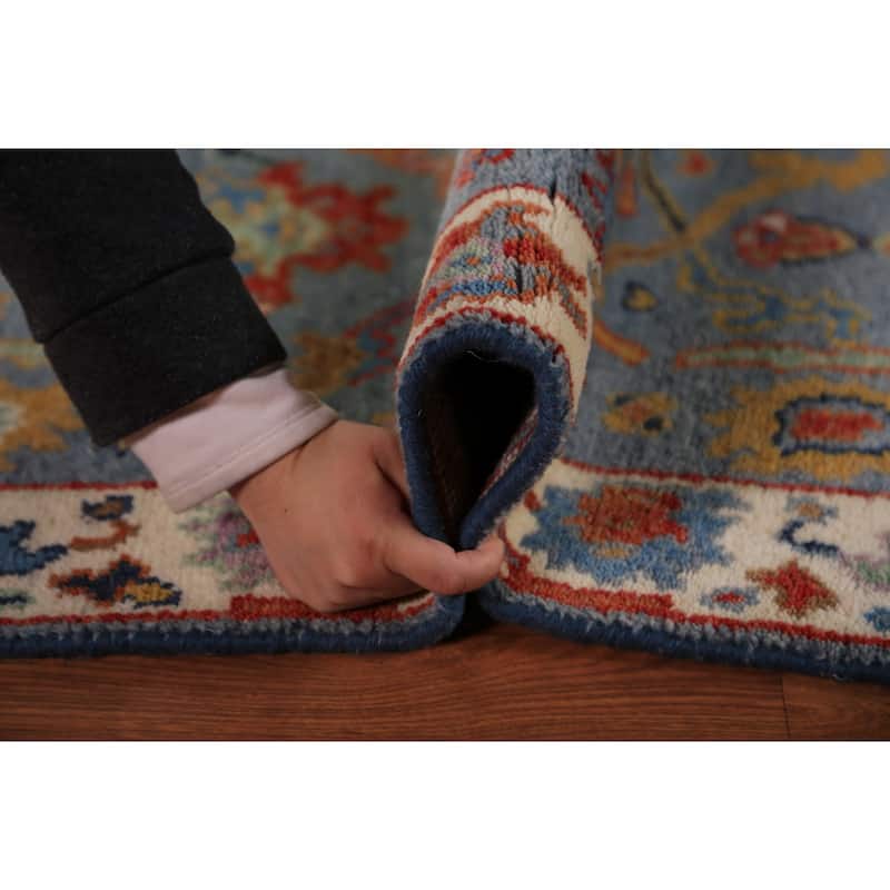 Blue Gray Floral Oushak Indian Foyer Rug Hand-Knotted Wool Carpet - 2'6"x 5'11"