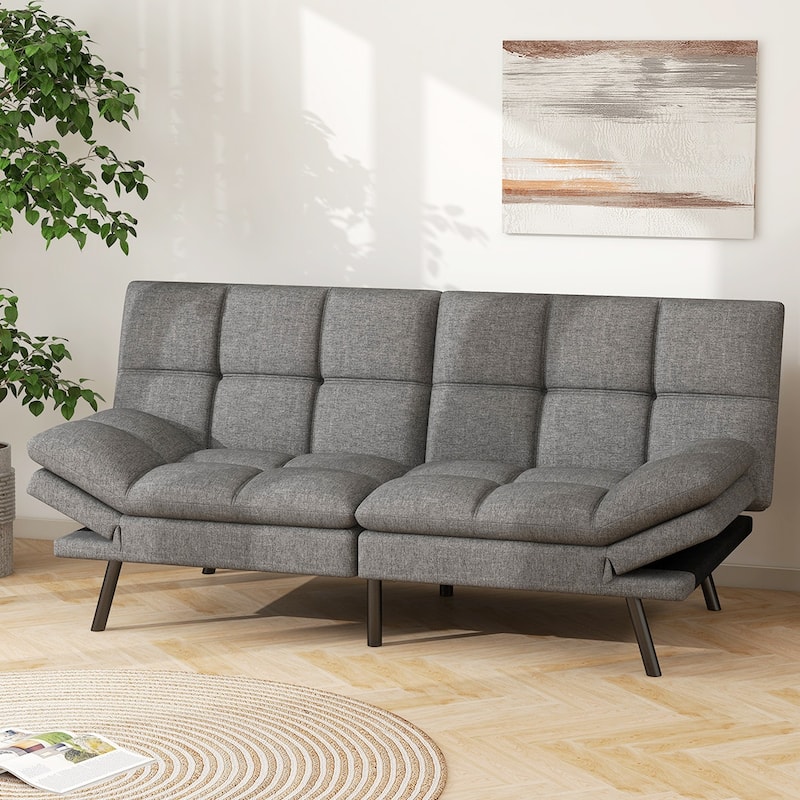 Futon Sofa Bed, Memory Foam Foldable Couch Convertible Loveseat Sleeper Daybed with Adjustable Armrests for Small Space