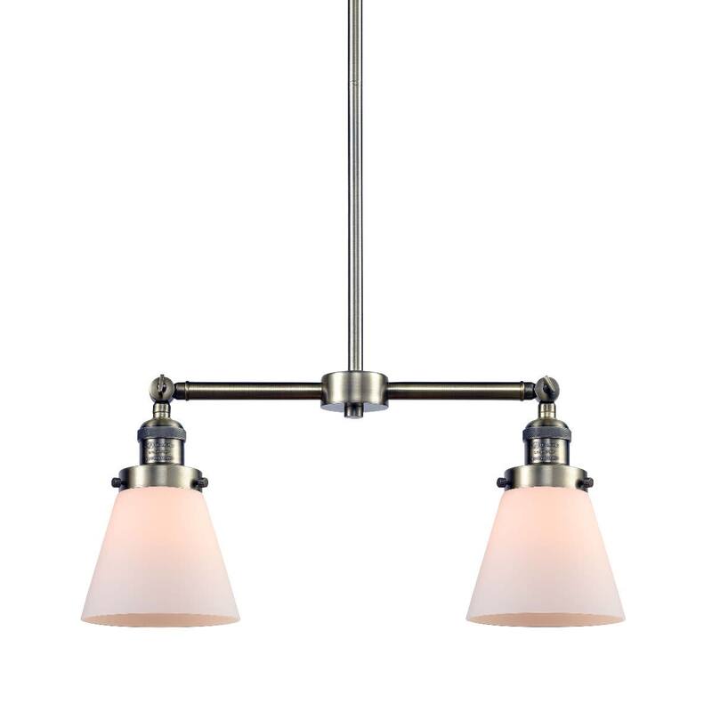 Innovations Lighting Small Cone 2 Light 21" Wide Linear Chandelier - Antique Brass / Matte White Cased