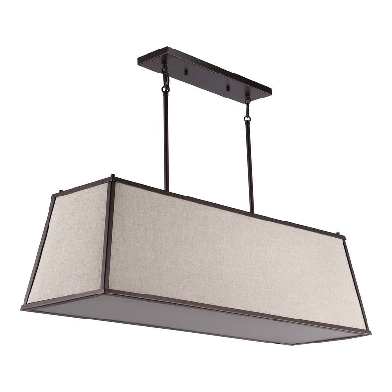 Arlo 42" 4-Light Minimalist Industrial Trapezoidal Linen Iron Linear LED Pendant, Oil Rubbed Bronze/Beige by JONATHAN Y