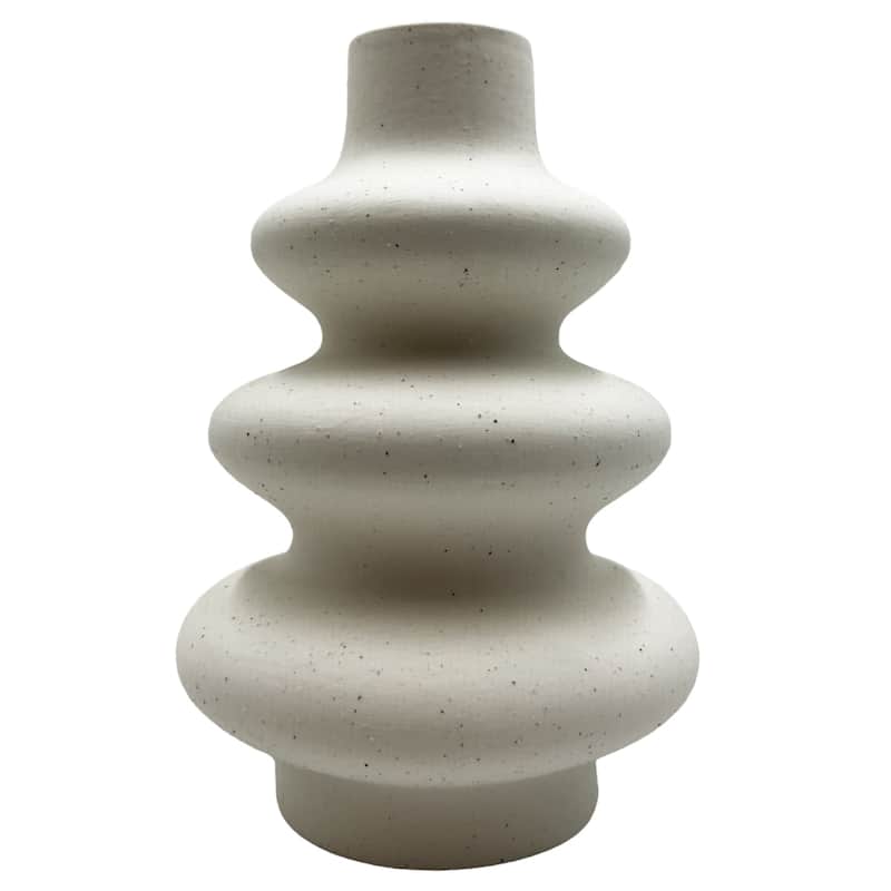 8 Inch Tall Beige Ceramic Vase - Beige