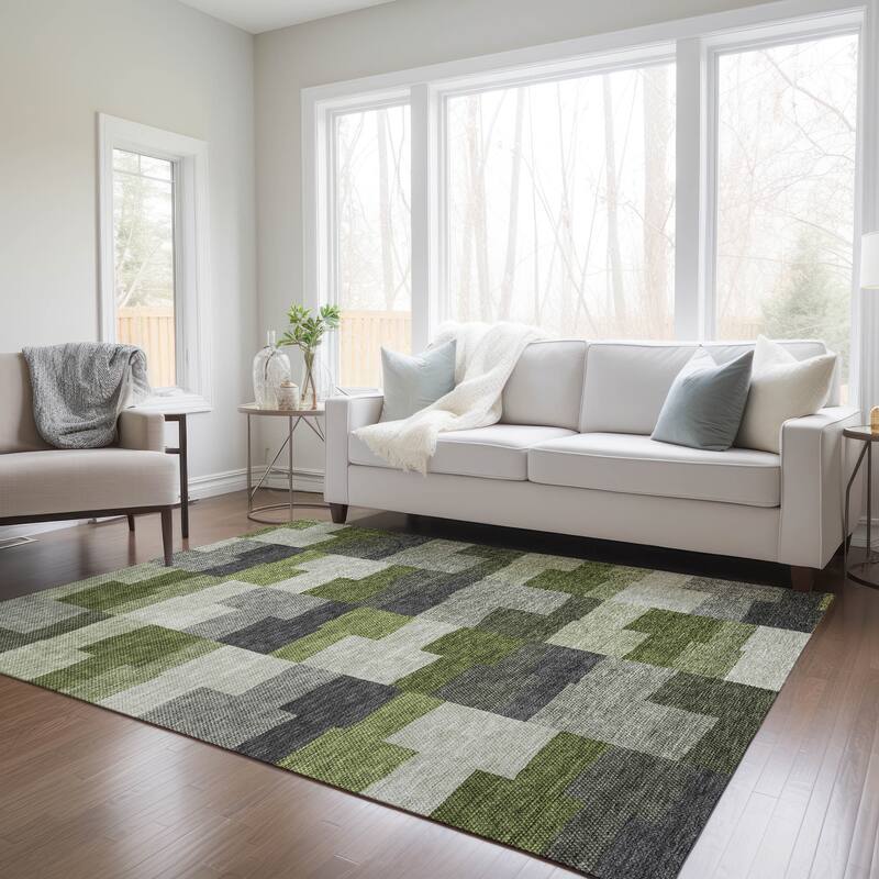 Machine Washable Indoor/ Outdoor Chantille Contemporary Blocks Rug