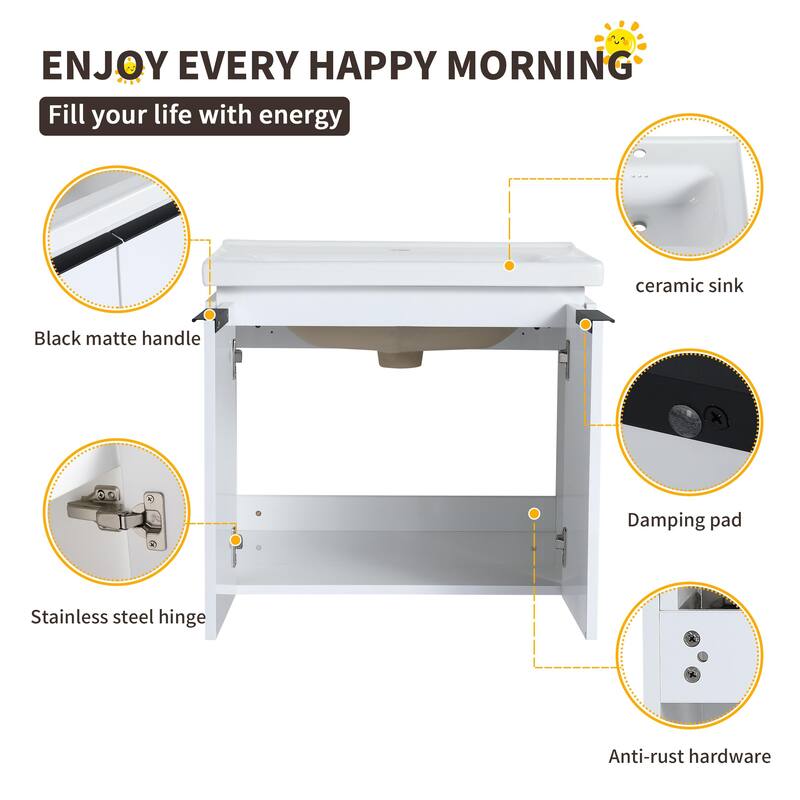 Beingnext 24"/36"/48"/60"/72"/84" Bathroom Vanity with Sink, Floating Bathroom Vanity with Soft Close Door and Shelf