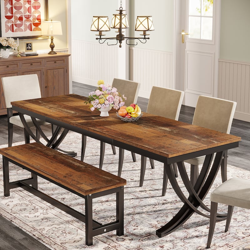 Rectangular Dining Table for 6-8 People, 78 inch Large Wood Kitchen Tables Farmhouse
