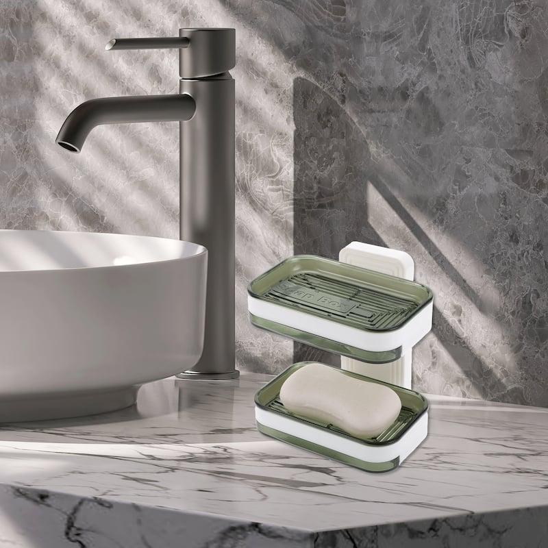 Wall Mounted Single Layer Soap Dish for Bathroom Kitchen - Green - Double Layer