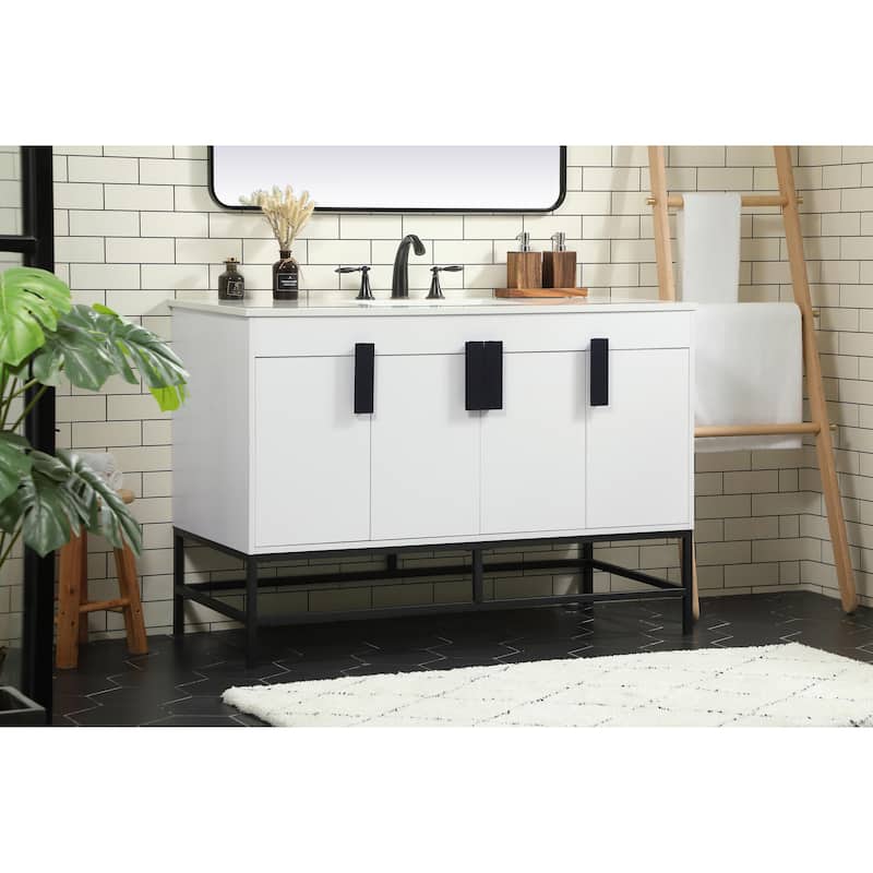 Icon 48 - 60 Inch Single Bathroom Vanity with Ivory White Engineered Marble