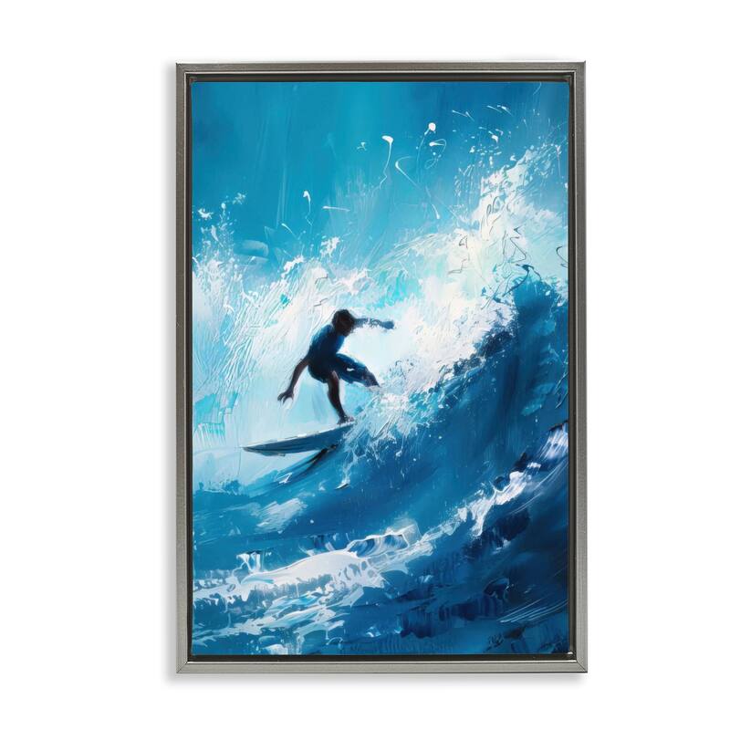 Stupell Surfer & Splashing Wave Framed Floater Canvas Wall Art Design By LSR Design Studio - 17 x 25 - Grey