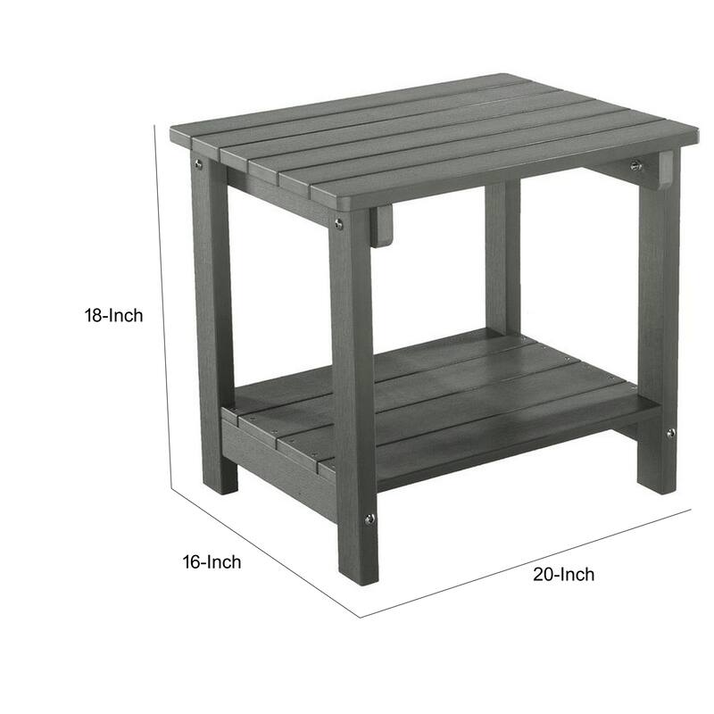 West Outdoor Patio End Table with Shelf, 16 Inch, Modern Wood Style Gray