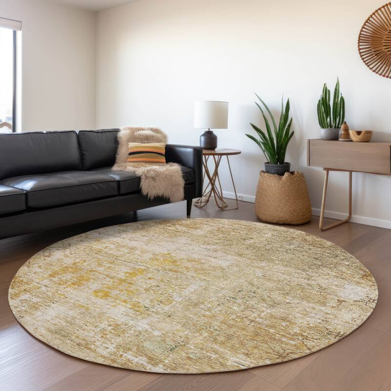 Machine Washable Indoor/ Outdoor Boho Moroccan Chantille Rug - Gold - 8' x 8'