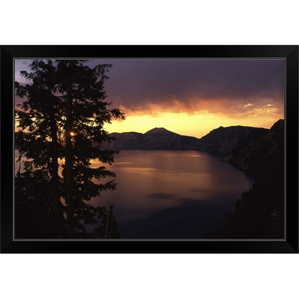 "Sunrise view from Discovery Point over Crater Lake, Crater Lake National Park, Oregon" Black Framed Print