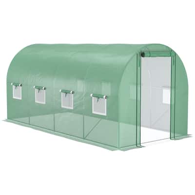 Walk-in Tunnel Hoop Greenhouse with Mesh Door & 8 Windows, Large Green House for Plants, Flowers, Vegetables, Green