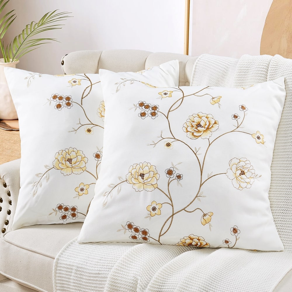 Canvas Pillow Shells with Spring Flower Accents (Set of 2), NO INSERT
