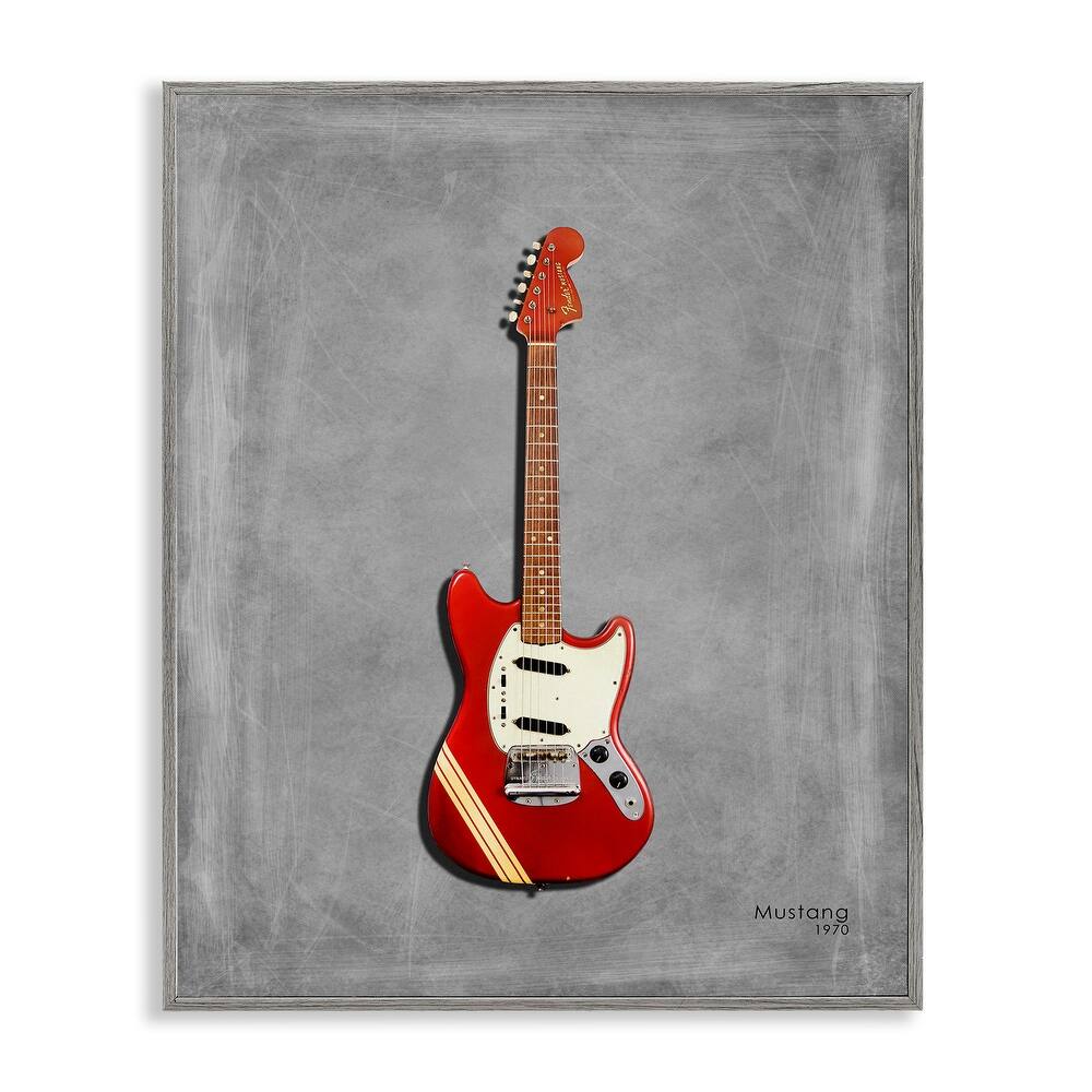 Stupell Red Guitar on Grey Framed Giclee Art Design By Mark Rogan