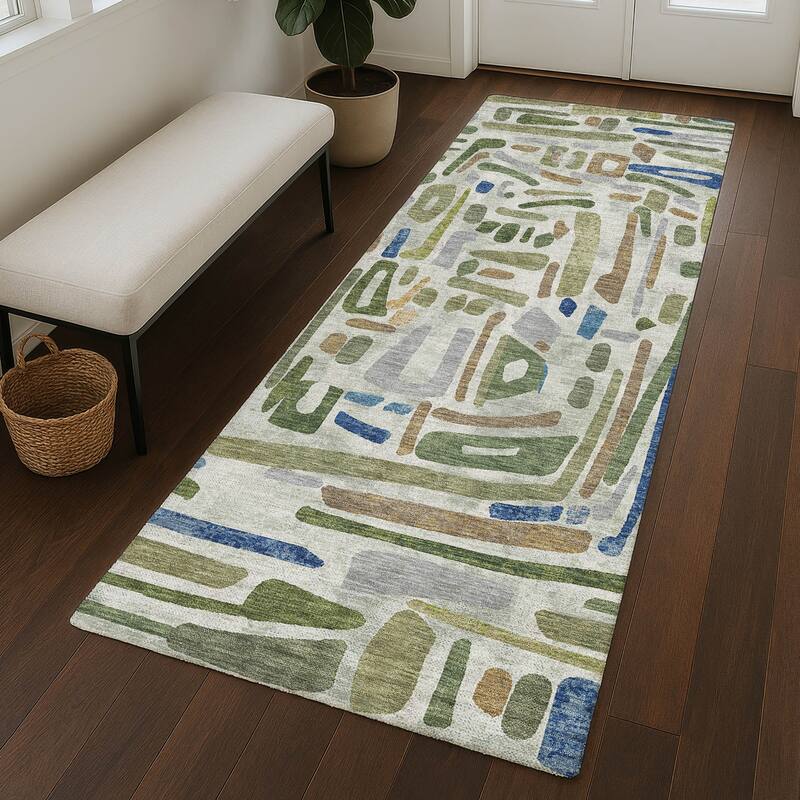 Machine Washable Indoor/ Outdoor Global Geo Chantille Rug