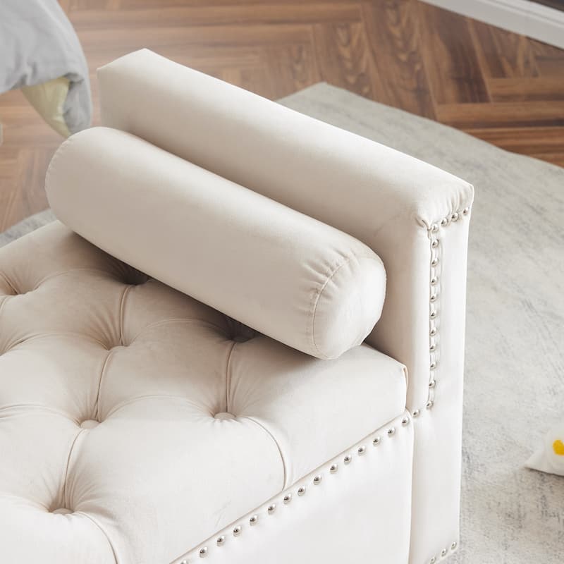 44.5-Inch Velvet Storage Bench with Armrests, Upholstered Button Tufted Ottoman with Nailhead Trim for Entryway & Bedroom
