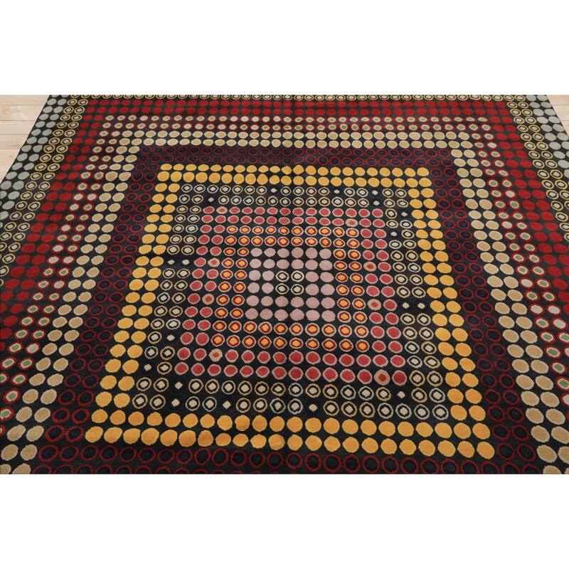 7'11''x8'4'' Tibetano Hand Knotted Wool Dark Grey Modern Rug - 7' 11'' x 8' 4''