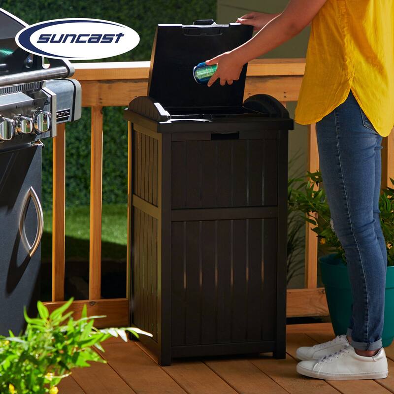 Suncast 30 Gallon Hideaway Trash Waste Bins for Outdoor, Cyberspace (2 Pack)
