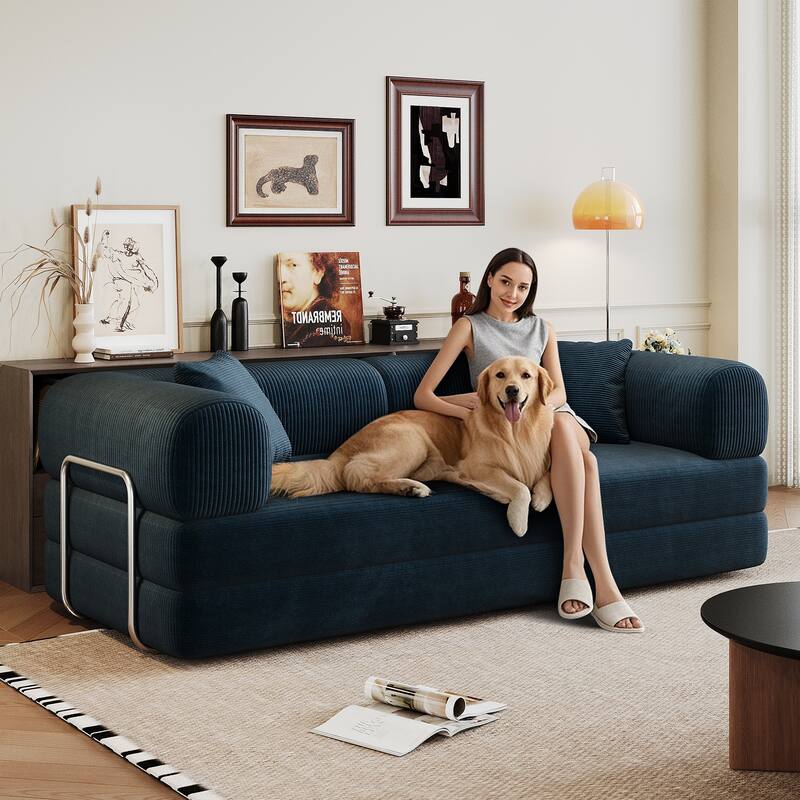 78.8" Convertible Floor Sofa Bed, Corduroy Folding Mattress Sofa Couch for Small Spaces ,No Assembly