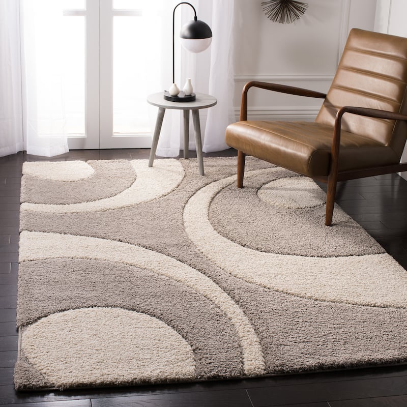 SAFAVIEH Florida Shag Rositha Abstract 1.2-inch Thick Rug - 5'3" x 7'6" - Grey/Ivory