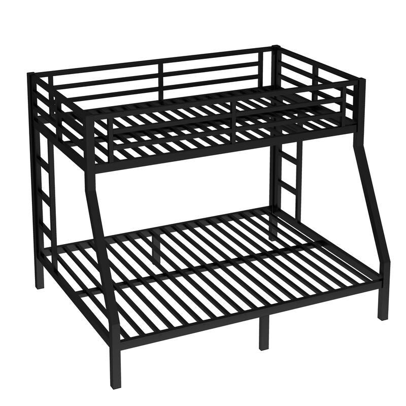 Roomfitters Metal Twin Over Full/Queen Bunk Bed Frame with Ladder & Safety Rail, Heavy-Duty Space-Saving Design, Black