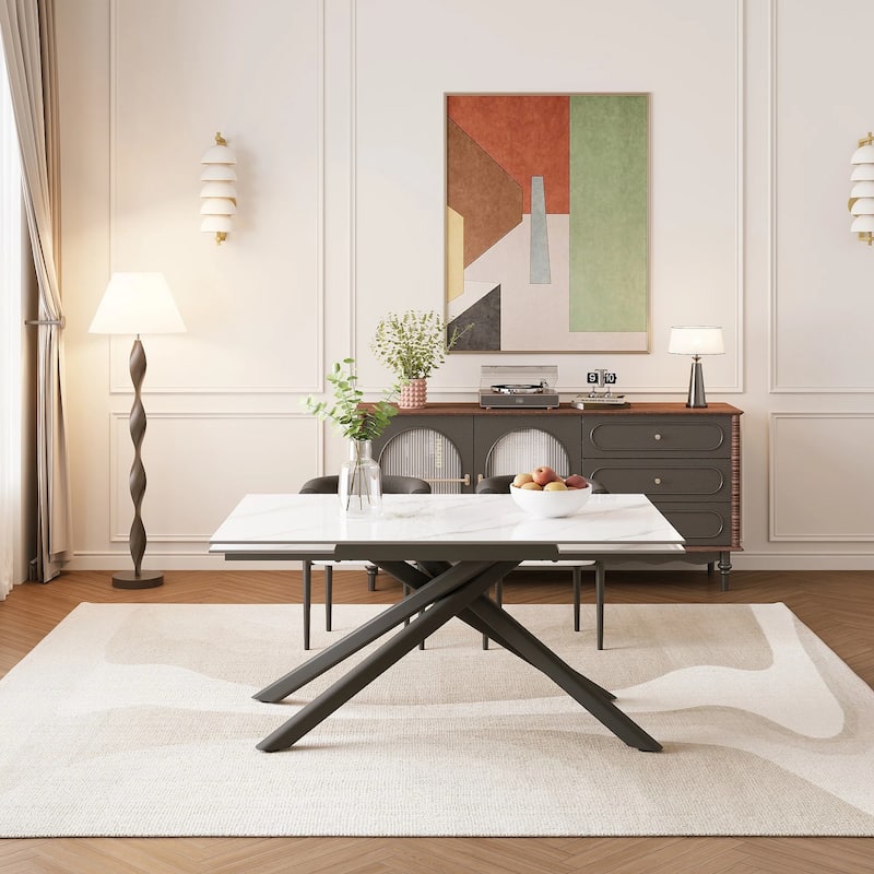 102.36 Inch Extendable Rectangular Sintered Stone Dining Table Seat For 8-10