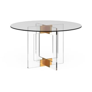 Round Glass and Brass Finish Steel Dining Table