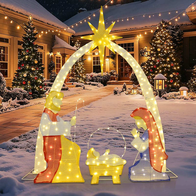 Costway 6 Ft Lighted Nativity Scene with 240 Warm White LED Lights for - as pic shows - See Details