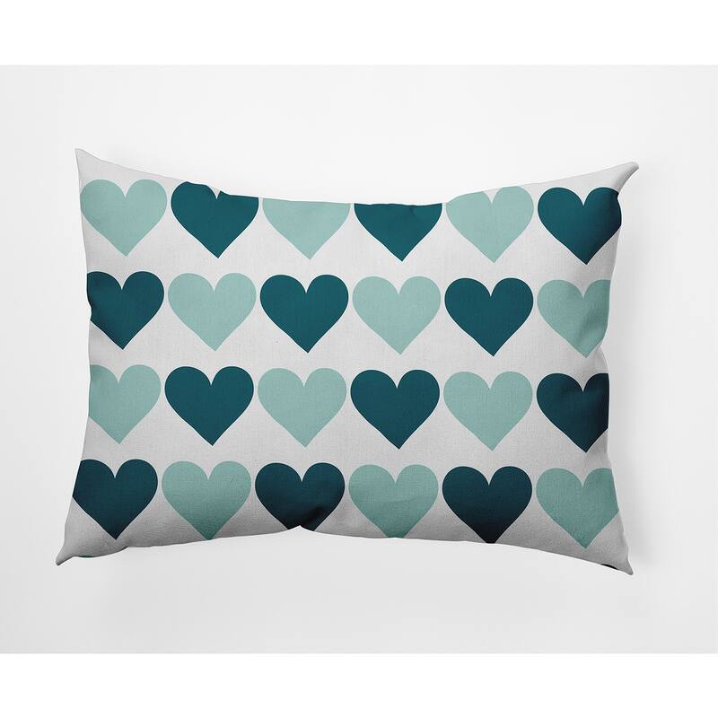 Alternating Hearts Valentine's Day Decorative Indoor Pillow - 14" x 20" - Teal Apetite