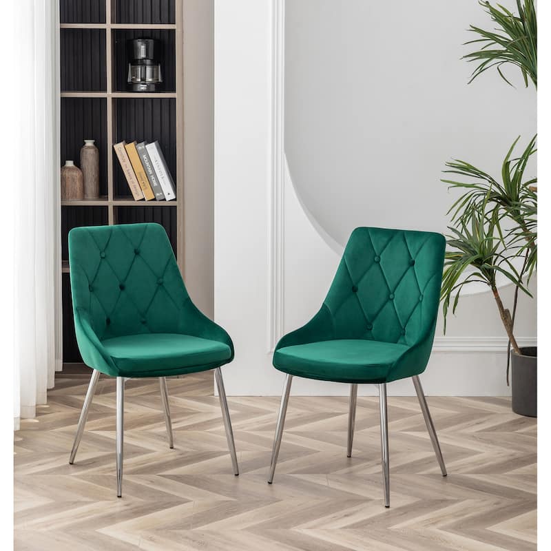 Porthos Home Tam Tufted Velvet Dining Chairs with Chrome Legs, Set of 2