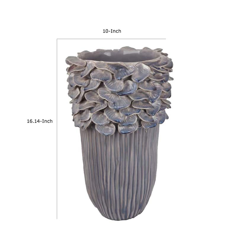 Kiana Decorative Vase, Gray Ceramic Flared Scales Rim Accent, 16 Inch