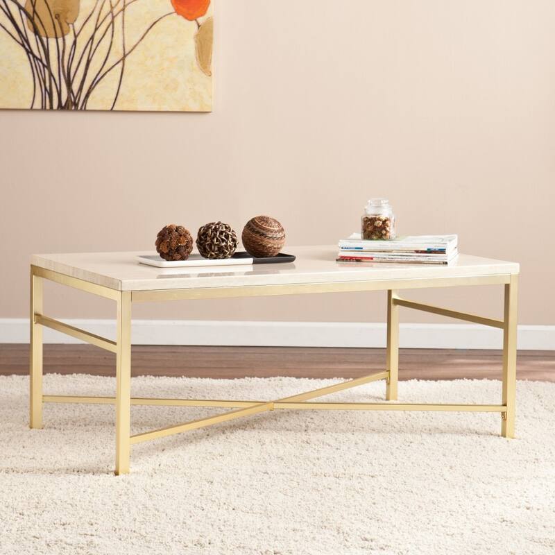 42" Off White Manufactured Wood And Metal Rectangular Coffee Table - 18" H x 42" W x 24" D