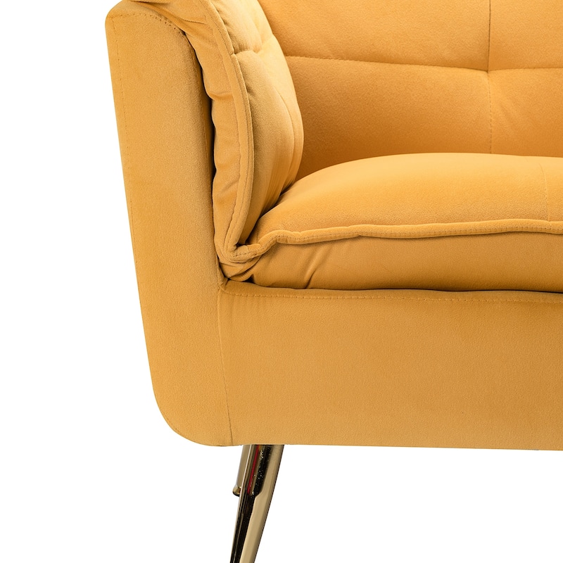 1ida Modern Velvet Tufted Padded Cushion Armchair with Golden Metal Legs by HULALA HOME