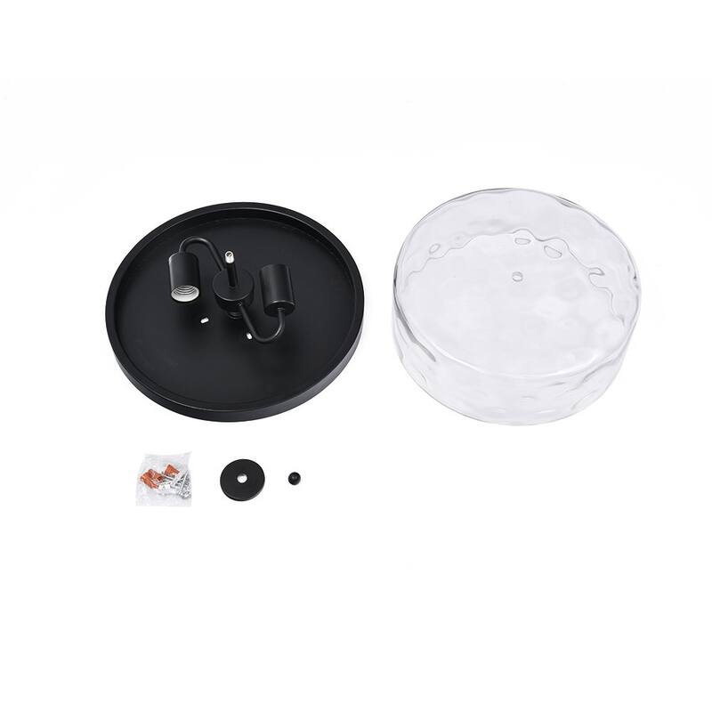 2-light Water Glass Shaded Drum Flush Mount - Black