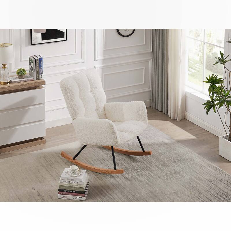 Upholstered Rocking Chair with High Backrest