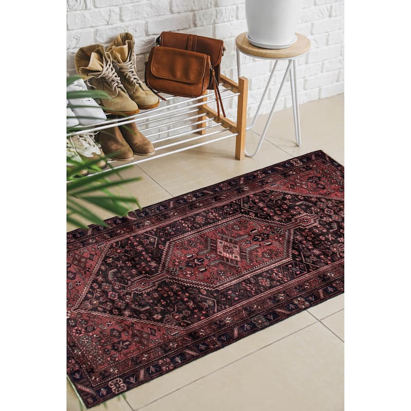 ECARPETGALLERY Hand-knotted Andelz Black, Red Wool Rug - 4'6 x 9'4