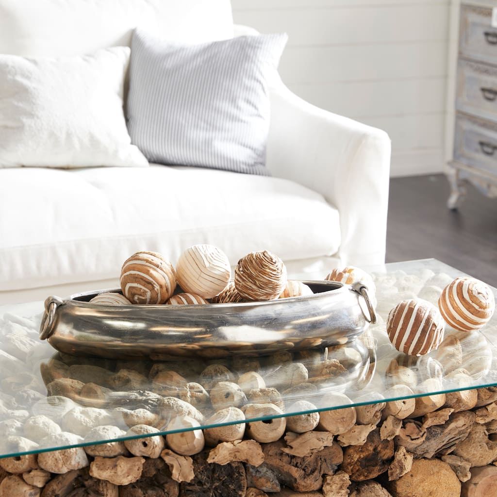 White Dried Plant Handmade Decorative Ball Orbs & Vase Filler with Varying Designs (Set of 3) - 10 x 4 x 14 Round