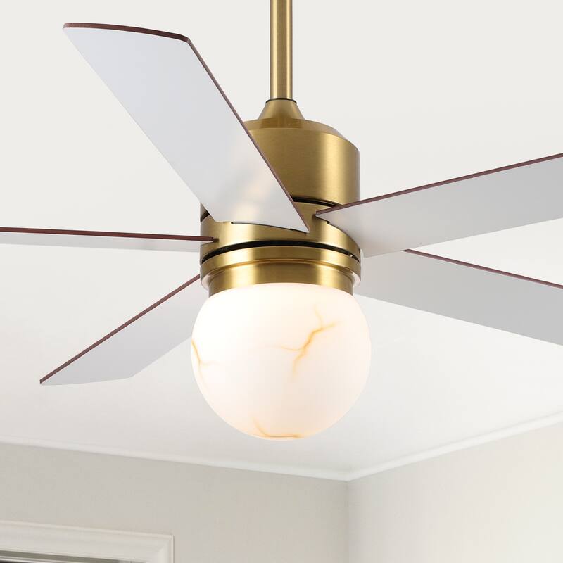 52" Modern Globe Frosted Glass Gold Dimmable Ceiling Fan with Light and Remote