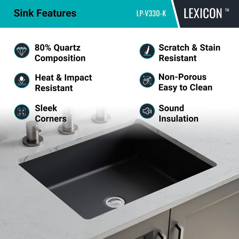 Lexicon Platinum V330 Quartz Composite Rectangle Vanity Sink - Galaxy Black