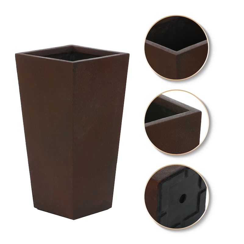 Rustic Brown MgO Tall Tapered Planter with Drainage Hole and Plug - 24.2" H