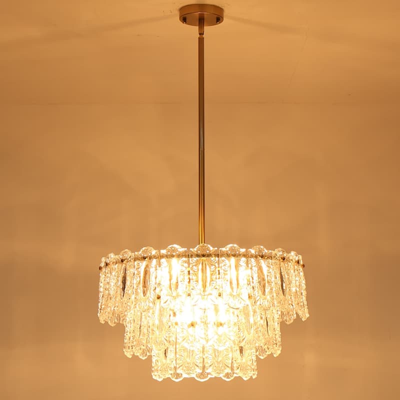 6-Light Antique Brass FinishGlass Chandelier for Dining Room & Foyer - 45.1 in. W x 20 in. H - 45.1 in. W x 20 in. H - Gold