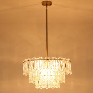 6-Light Antique Brass FinishGlass Chandelier for Dining Room & Foyer - 45.1 in. W x 20 in. H