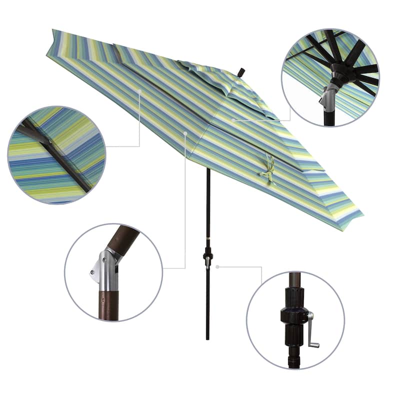 California Umbrella 11' Rd Golden State Series Patio Umbrella Bronze Aluminum Frame Crank Lift Collar Tilt Sunbrella