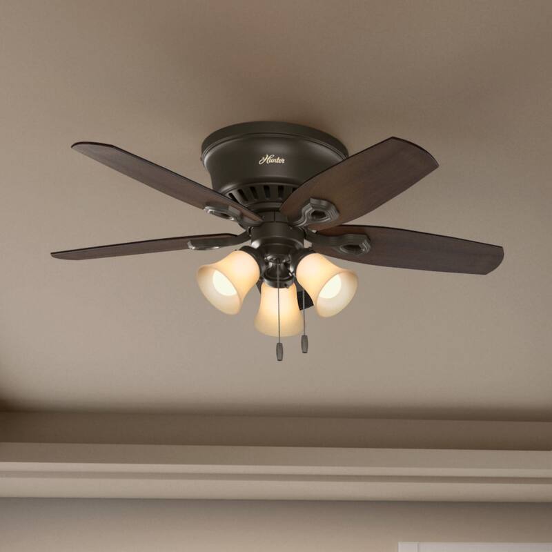 Hunter 42" Builder Low Profile Ceiling Fan with 3-Light LED Light Kit and Pull Chain - New Bronze
