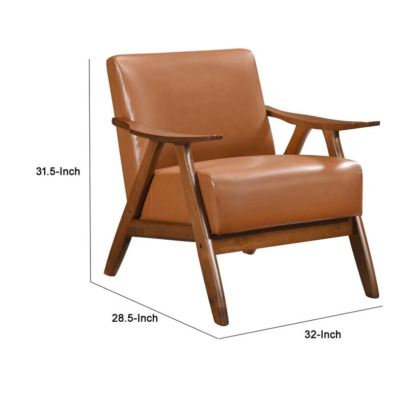 Indy Accent Club Armchair, Matte Brown Faux Leather, Solid Rubberwood